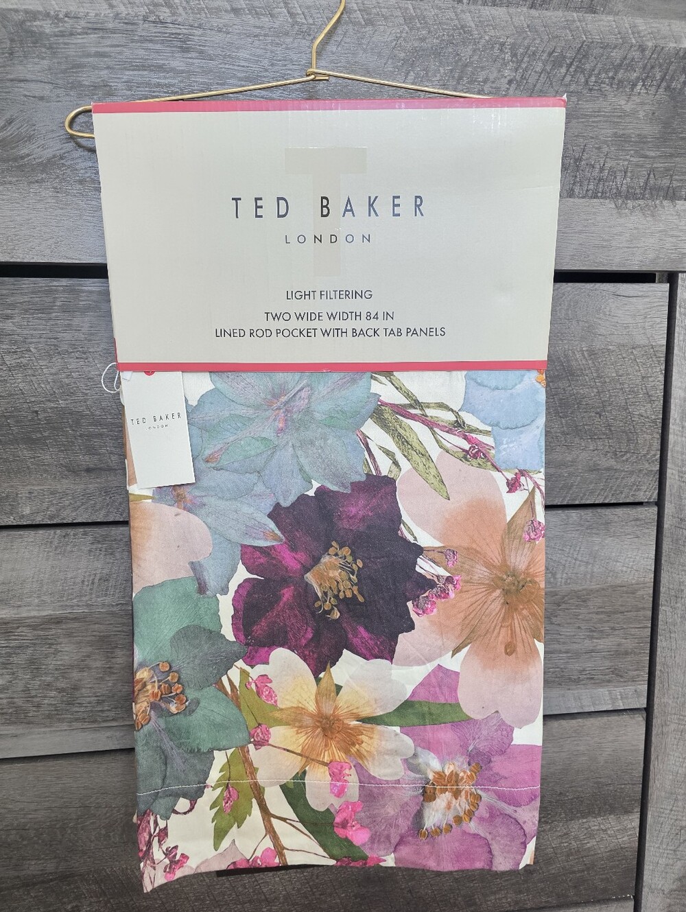Ted Baker 2 LINED Window Curtain Panels Mod Floral Art Deco Cotton 50" x 84" New